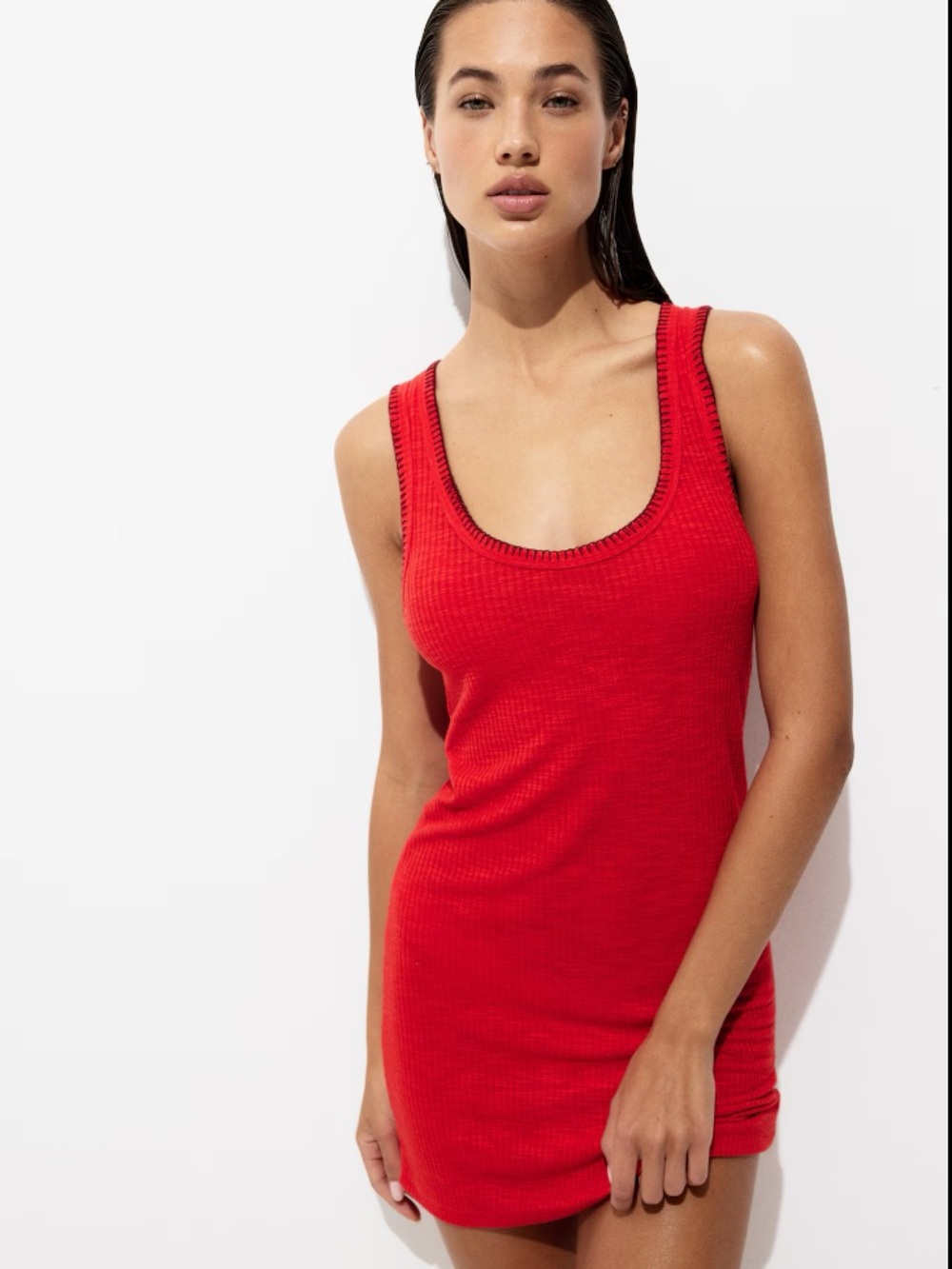 H&M Red Ribbed Knit Tank Dress - Picture 3 of 4